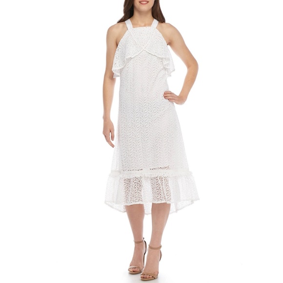 Kaari Blue Dresses & Skirts - Kaari Blue | White Halter Crossover Floral Lace